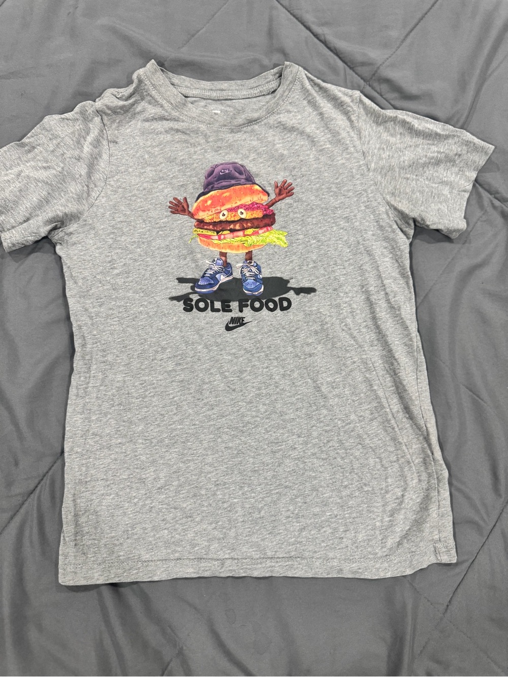 Nike Gray Kids 'Sole Food' Graphic Tee with Colorful Burger Character